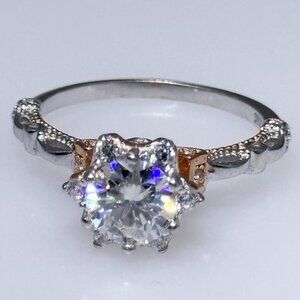 Ornate sterling silver ring with Moissanite gems, NWOT
